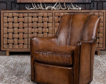 Full Grain Leather Swivel Chair | Rustic Western Accent