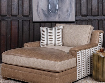 Leather Chaise Lounger | Western Style, Tweed Fabric, American Made