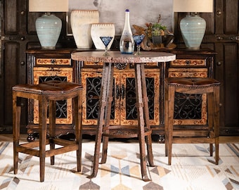 Cheyenne Saddle Stool | Rustic Charm | Western Leather | Ranch Style | American Made | Top Grain |