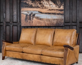 American Made Full Grain Leather Sofa | Classic Western Design