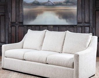 American Made Chenille Fabric Sofa | Coastal Ranch Design