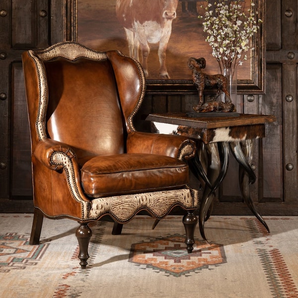 Canyon Sauvage Wingback Chair | Western Style Leather Wingback Chair | Fine Leather Wingback Chair | Leather Wingback Chair