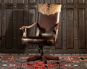 Chisum Axis Yoke Desk Chair | Western | Executive | Axis hide | Leather