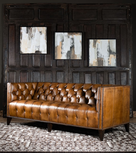 Sofa de Cuero – Chesterfield Color Distroi Oak, 240 cm de frente