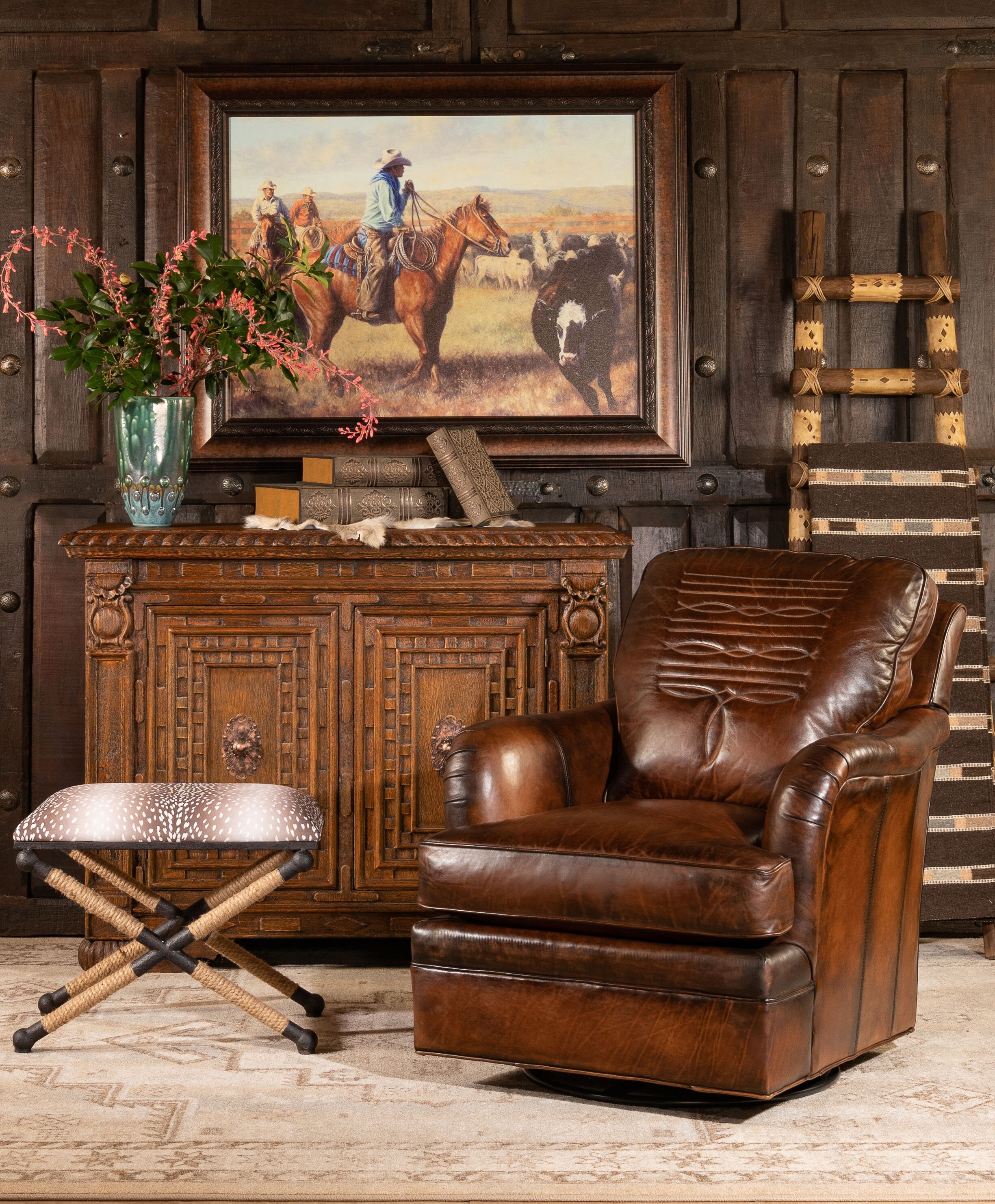 Boot Stitch Sauvage Swivel Glider | Leather | American Made | High End