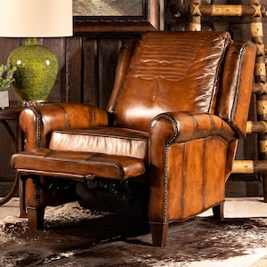 King Ranch Leather Recliner American Made High End Western Distressed High Quality image 2