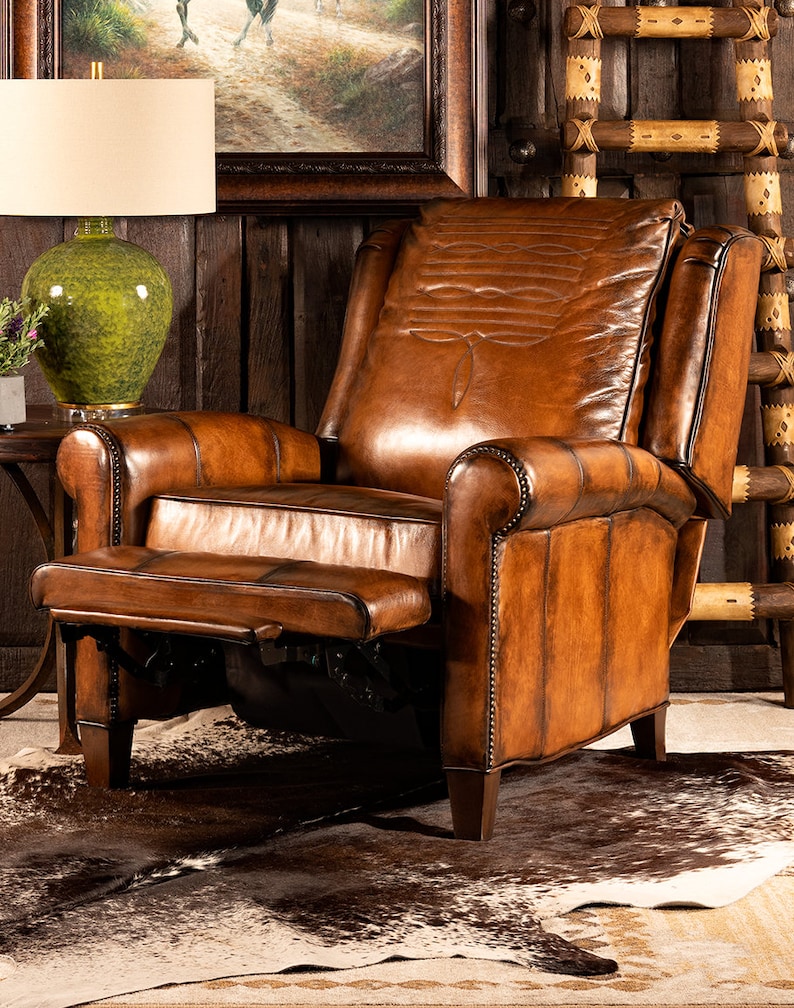 King Ranch Leather Recliner American Made High End Western Distressed High Quality image 2