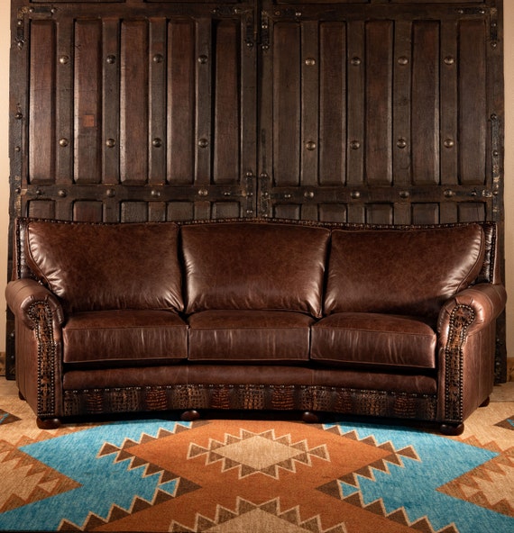 Texas Curved Leather Sofa Ranch Style Rustic Western Canada Texas Curved Leather Sofa Ranch Style, Pull Up Leather Sofa
