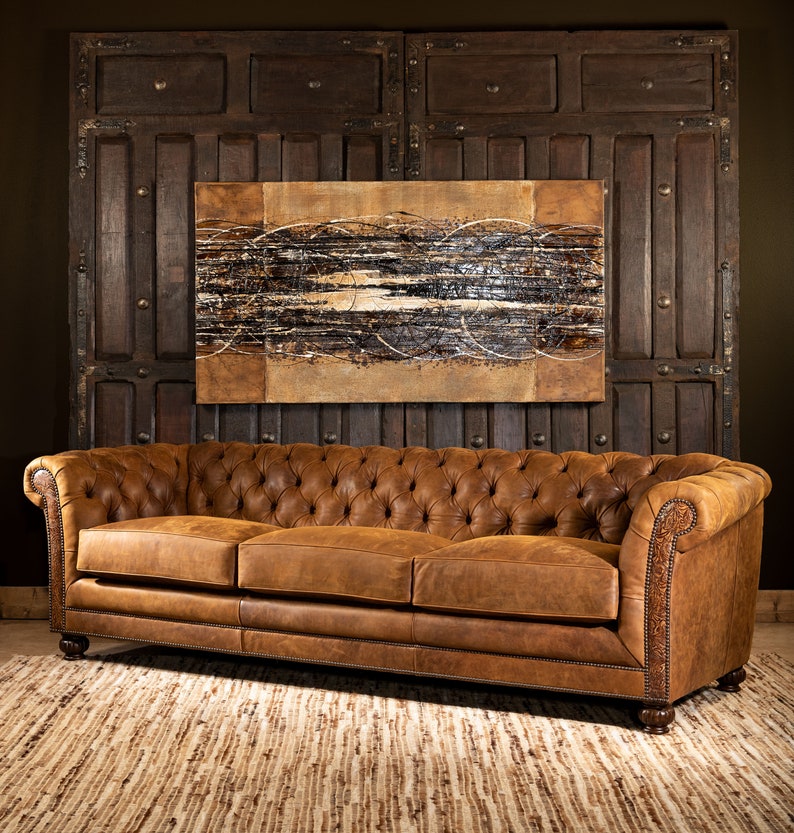 Buckeye Leather Chesterfield Sofa Fine Leather Furniture Tufted Rustic Elegant image 1