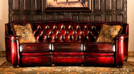 Diablo Tufted Leather Sofa Red Curved Quality American Diablo Tufted Leather Sofa Red Curved, Crimson Leather Sofa