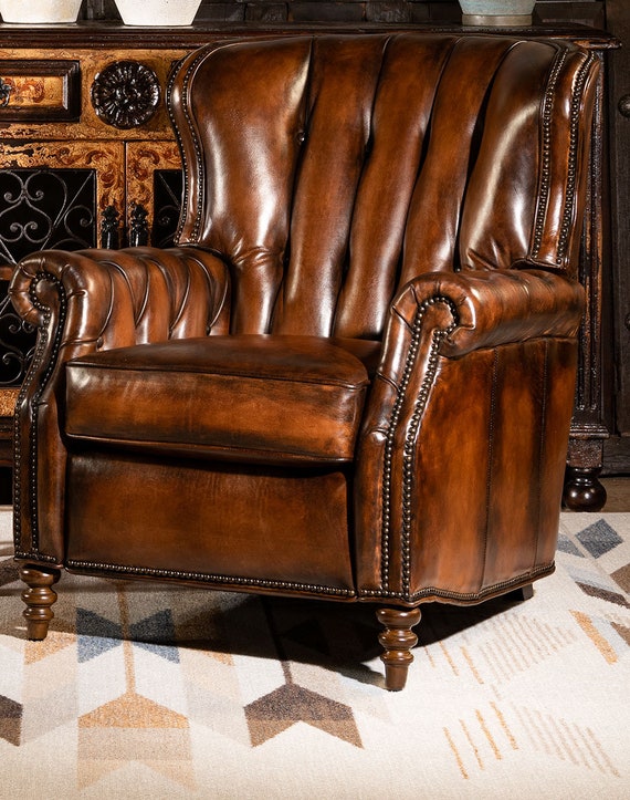 Brompton Recliner Leather American Made High Quality Tufted Distressed Vintage Etsy