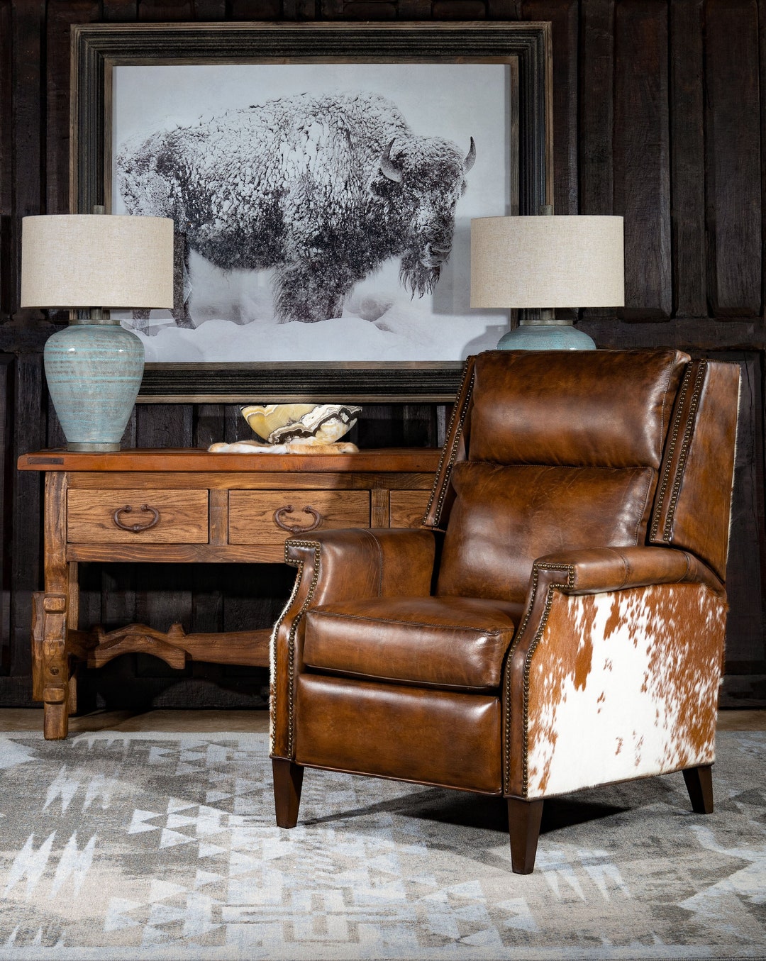 Sillón reclinable de cuero Wylie Piel de vaca Respaldo bullicio