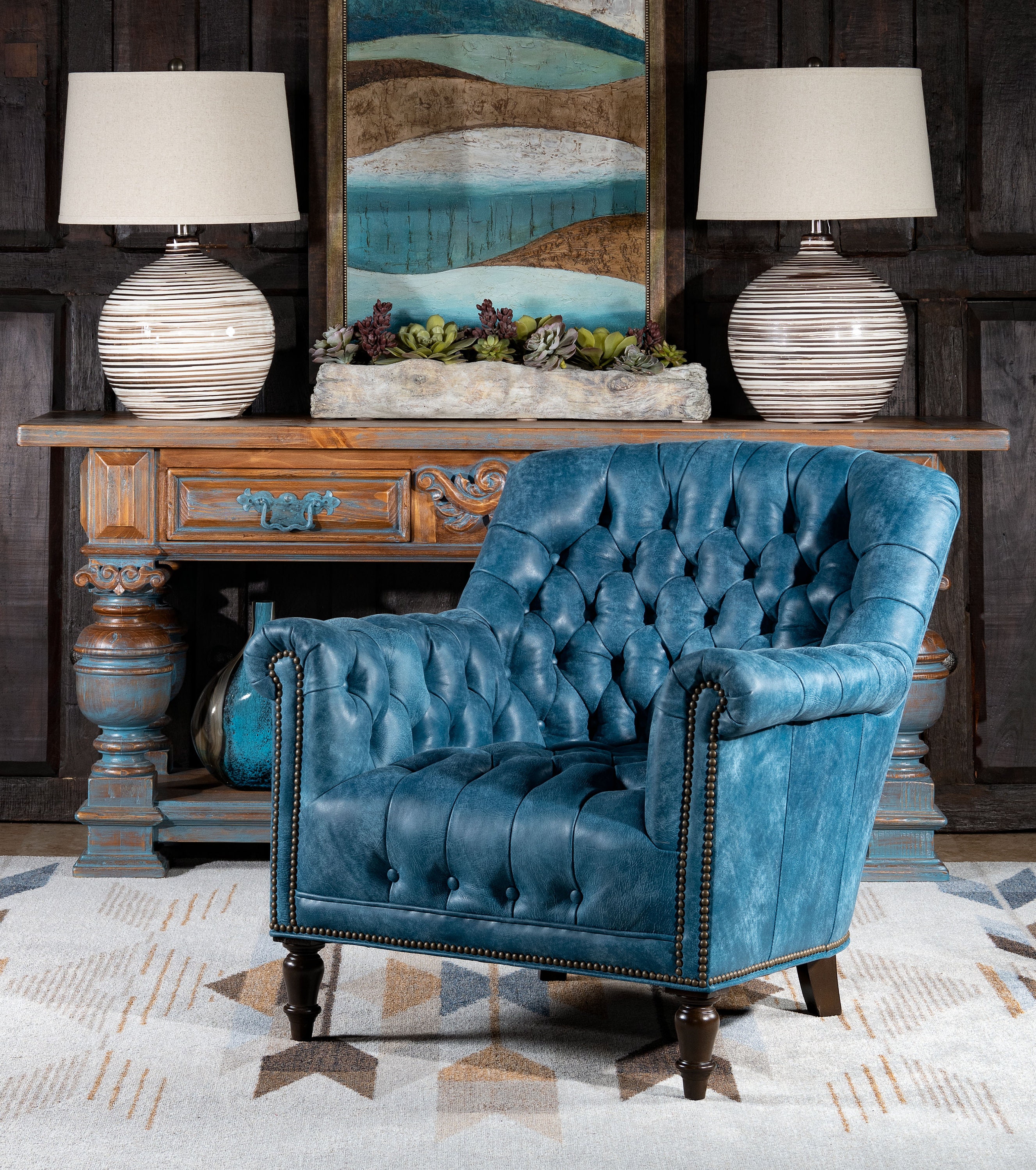Levi Leather Lounge Chair | Tufted | Denim | Blue | Modern Levi Leather Lounge Chair | Tufted | Denim | Blue | Modern