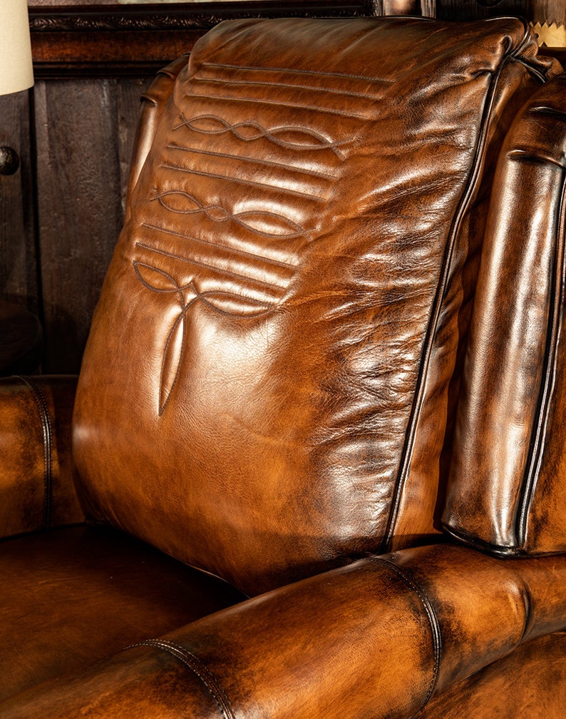 King Ranch Leather Recliner American Made High End Western Distressed High Quality image 4