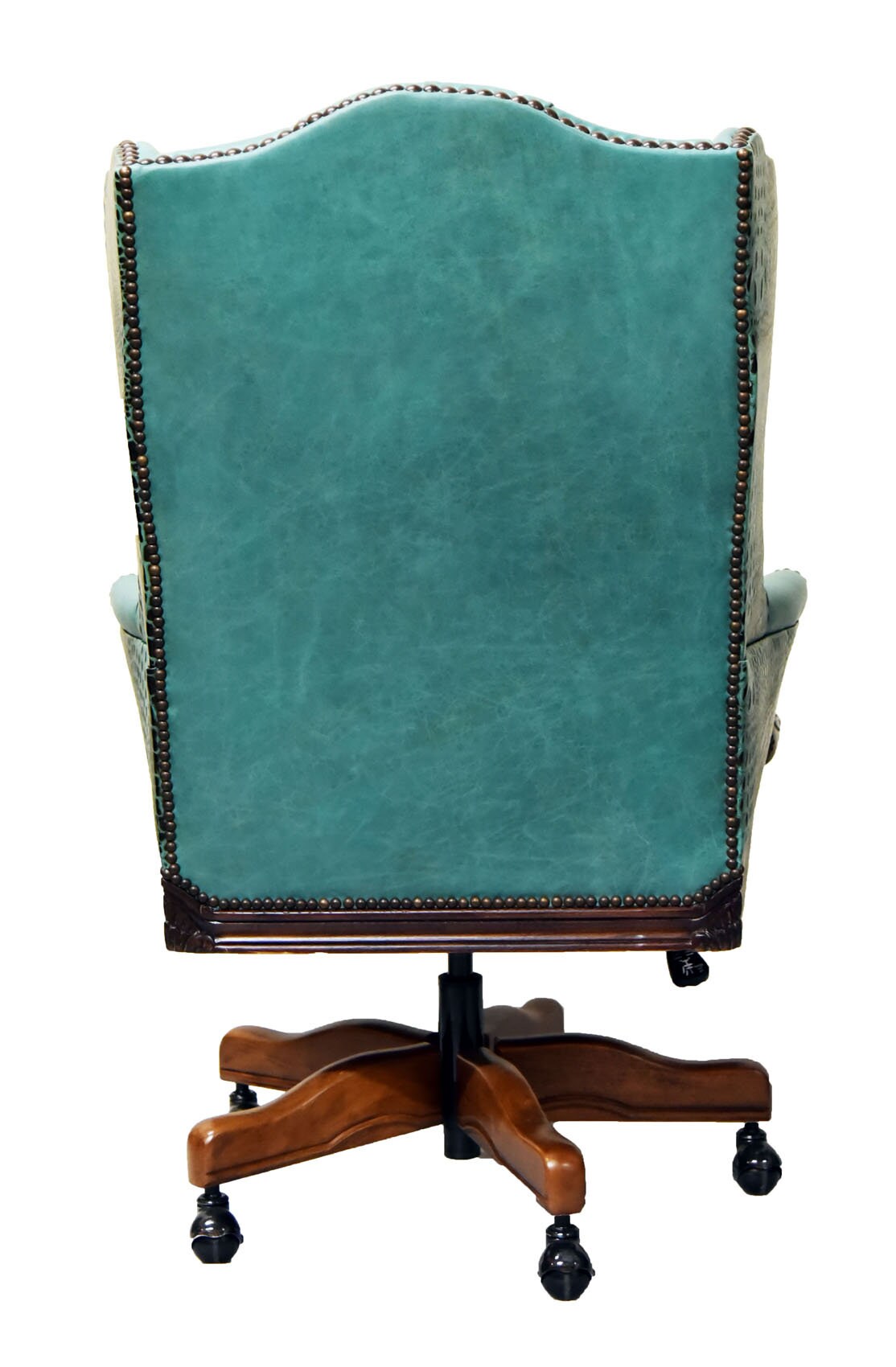Chisum Turquoise Executive Desk Chair Tufted Carved Wood Etsy