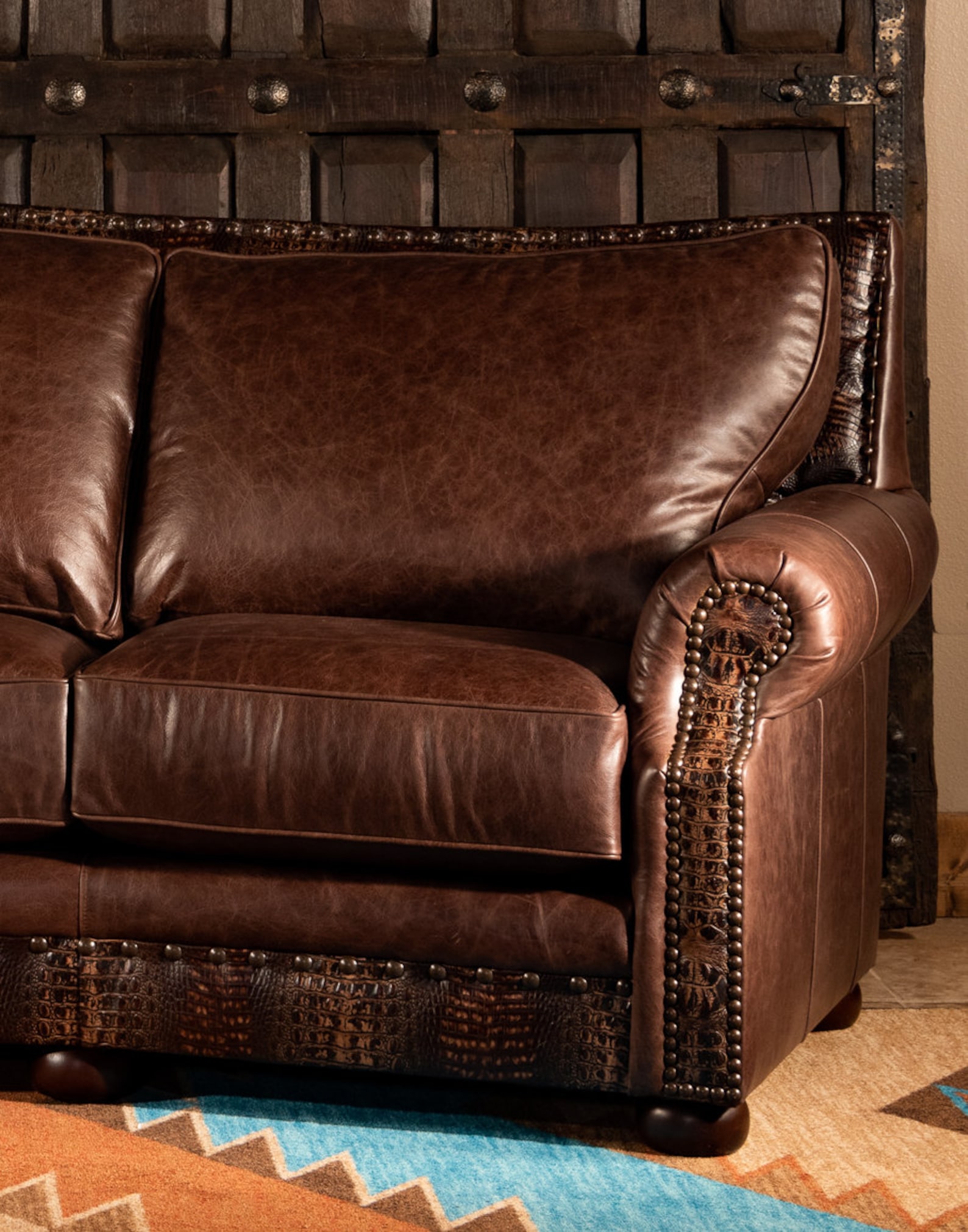Texas Curved Leather Sofa Ranch Style Rustic Western Etsy