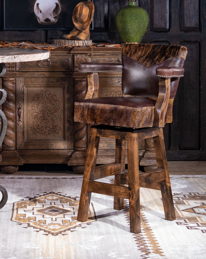 Chisum Wrangler Barstool American Made Top Grain Leather Swivel Stool