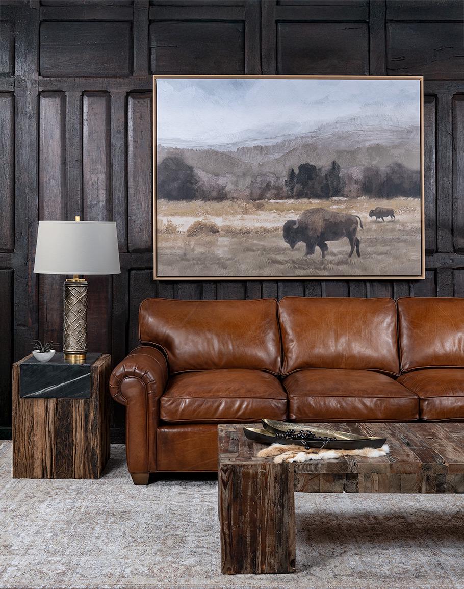 Sundance Rolled Arm Full Grain Leather Sofa - Brown, Classic Western, 8 Way Hand Tied
