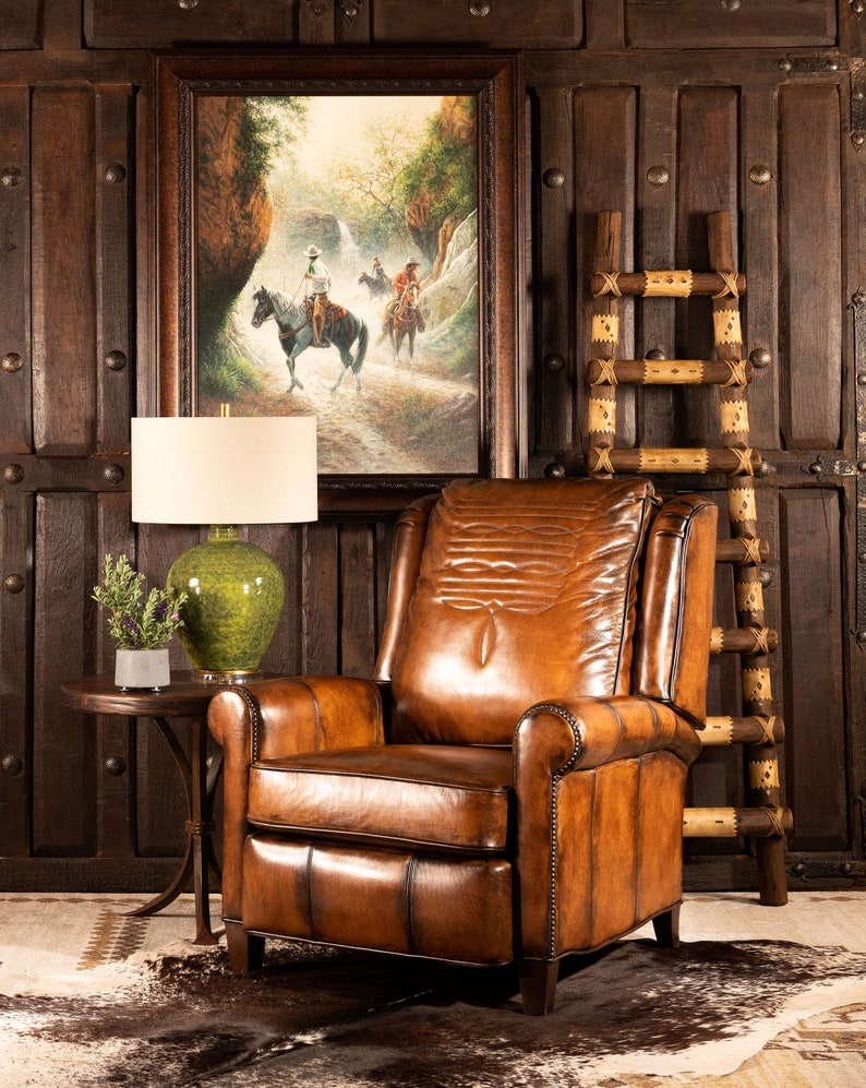 King Ranch Leather Recliner American Made High End Western Distressed High Quality image 1