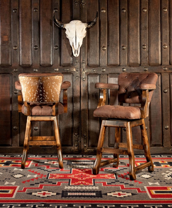 Chisum Axis Swivel Barstool With Arms, Deer Hide Bar Stools