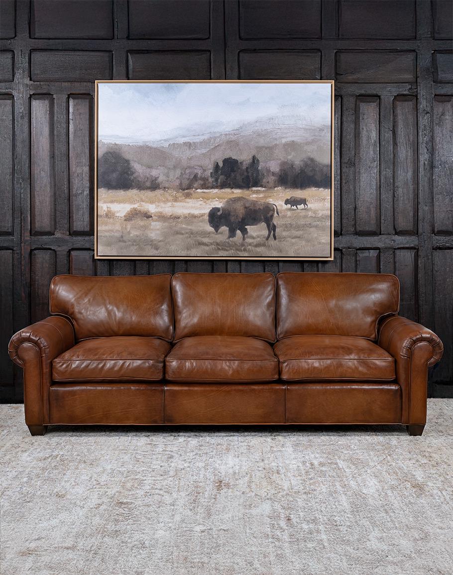marwick leather 2-seater sofa - aged tobacco reviews Tobacco Brown Full Grain Leather Sofa | 8-way Hand Tied, American Made