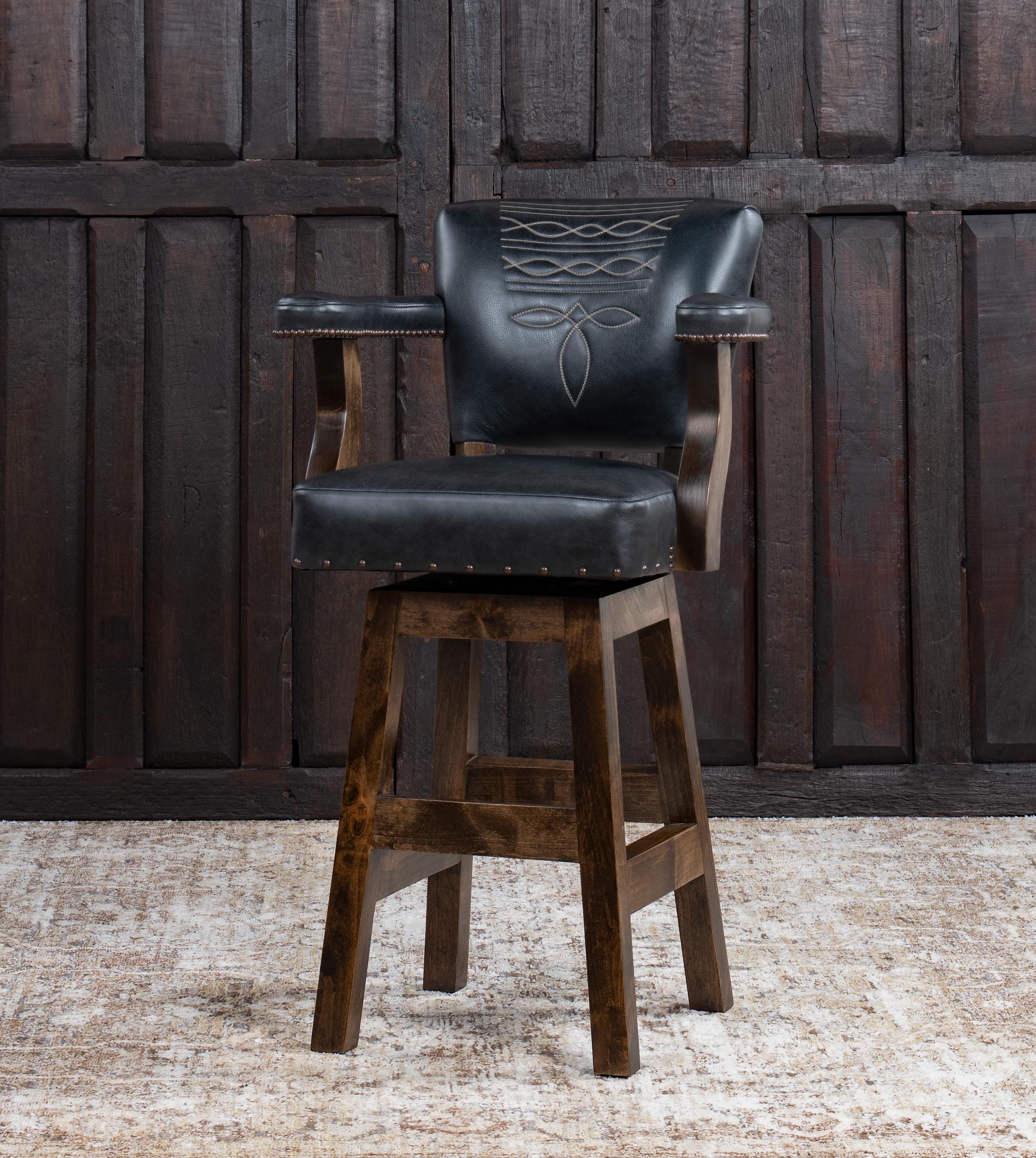 Top Grain Leather Swivel Barstool | Cowboy Boot Stitch, American