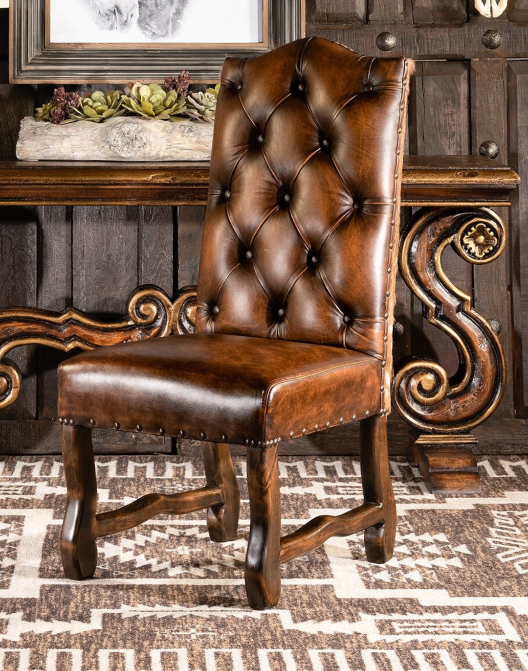 Leather chesterfield cheap dining chairs