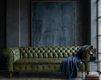 Carson Olive Leather Chesterfield Sofa | Green | Classic Western | Button Tufted |