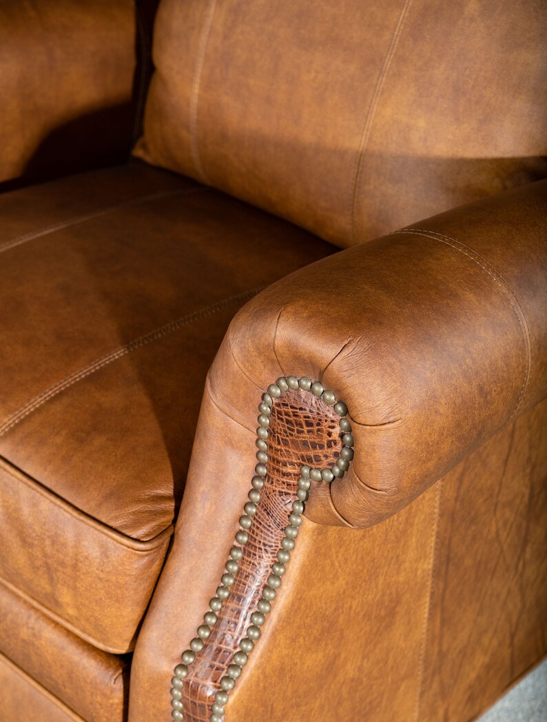 Cowboy Dundee Leather Recliner Tan Distressed Wingback Oversized High