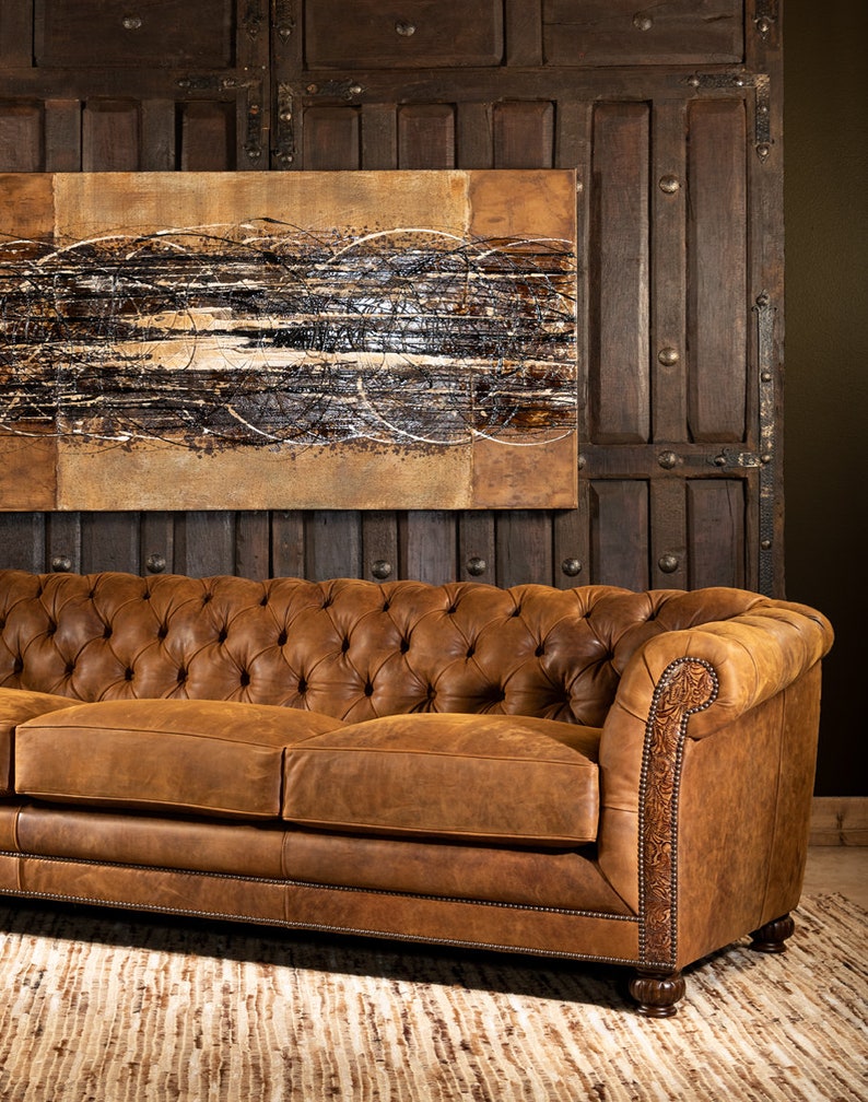Buckeye Leather Chesterfield Sofa Fine Leather Furniture Tufted Rustic Elegant image 8