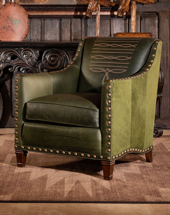 Cassidy Olive Leather Chair Western American Made High Quality