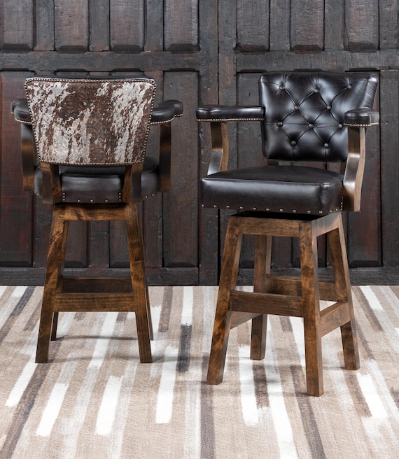 Cowhide Swivel Barstool | Expresso Brown Leather, American Made