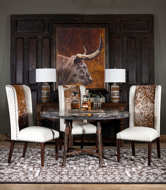Cowhide dining room set discount