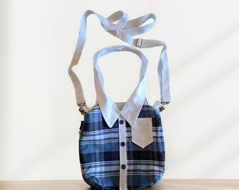 Borsa per camicia in cotone fatta a mano: tracolla scozzese con colletto
