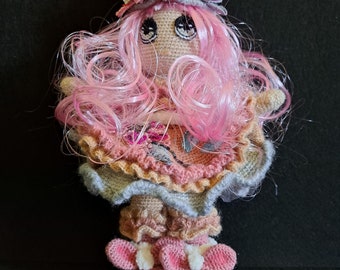 Handmade Amigurumi crochet collectibles Pink Bunny Doll, Cute decor