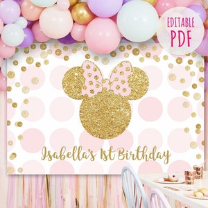 MINNIE MOUSE Wall Backdrop, Minnie Mouse editable PDF backdrop, Wall decal Minnie Mouse printable editable vinyl Pdf, instant download