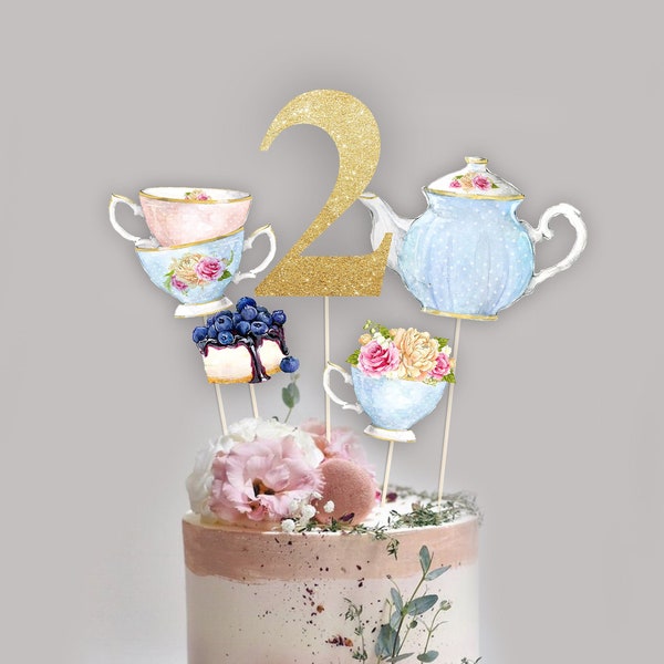 TEA PARTY CENTERPIECES, Tea Cake Toppers, Par-tea Cake Centerpiece, Tea for three, Tea for Two, Digital Printable, T4T