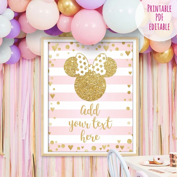 MINNIE MOUSE Sign, Welcome sign Minnie Mouse, Editable poster, Instant download Pdf sign, Minnie Mouse Birthday decor, PP