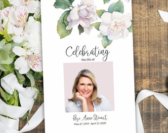 Funeral Program Template, White Floral Memorial Program Printable, Editable Memorial Service Template, Order Of Service, 03FP