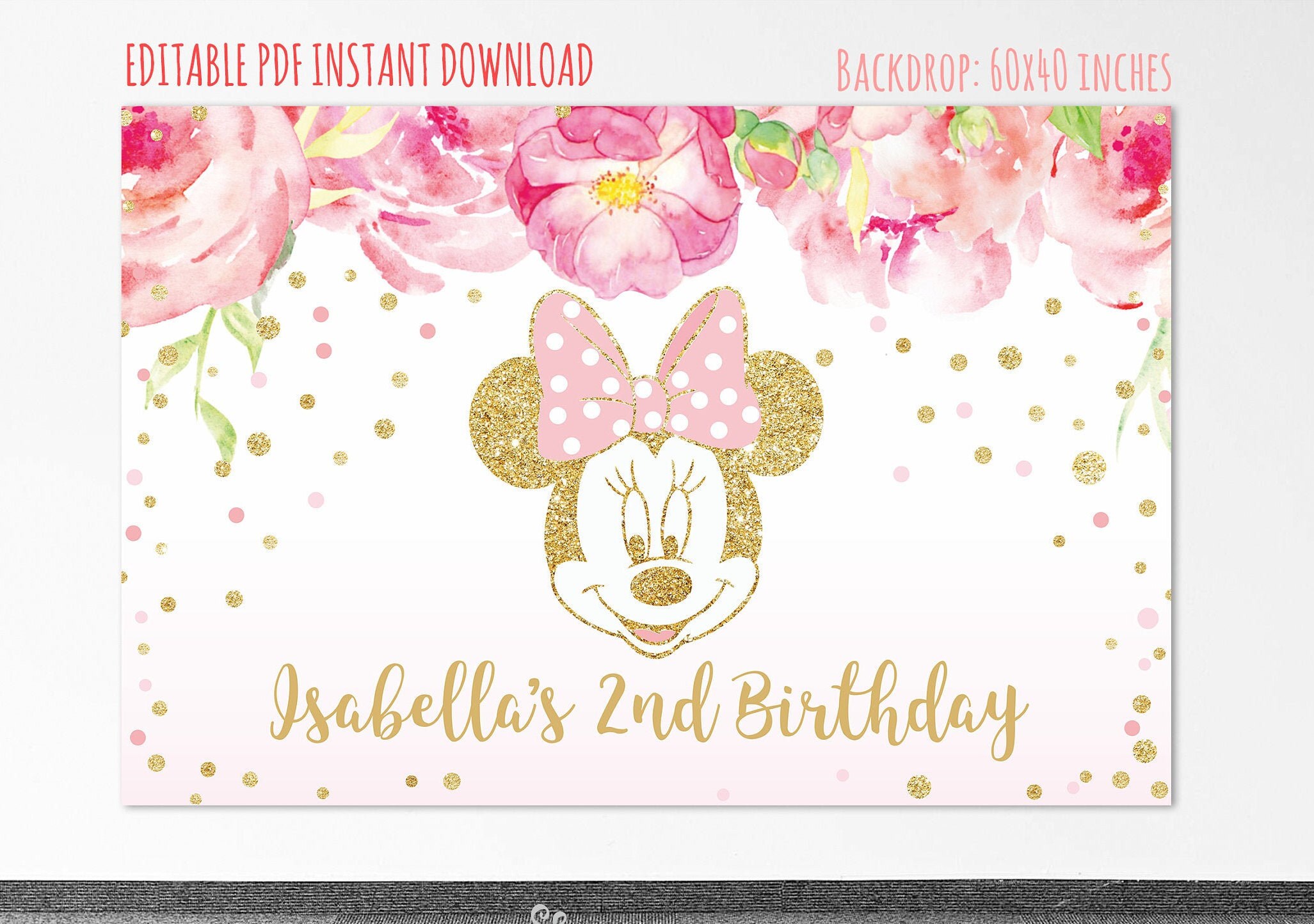 MINNIE MOUSE Wall Backdrop Minnie Mouse editable PDF | Etsy