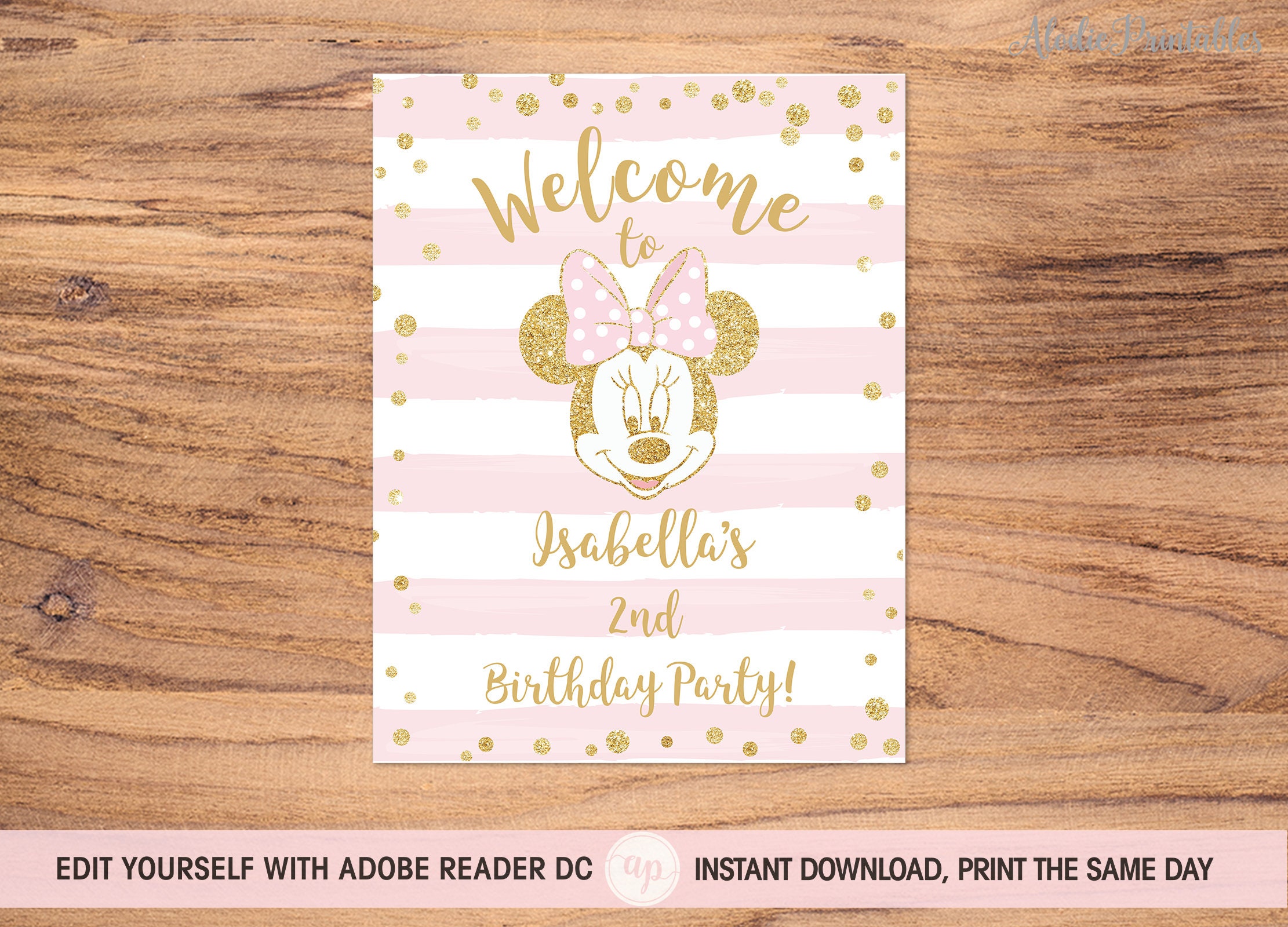 INSTANT DOWNLOAD Gold and Pink Glitter Mouse Daddy of the Birthday