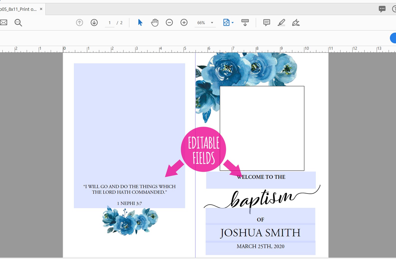 LDS Baptism Program Printable Photo Template Lds Boy - Etsy