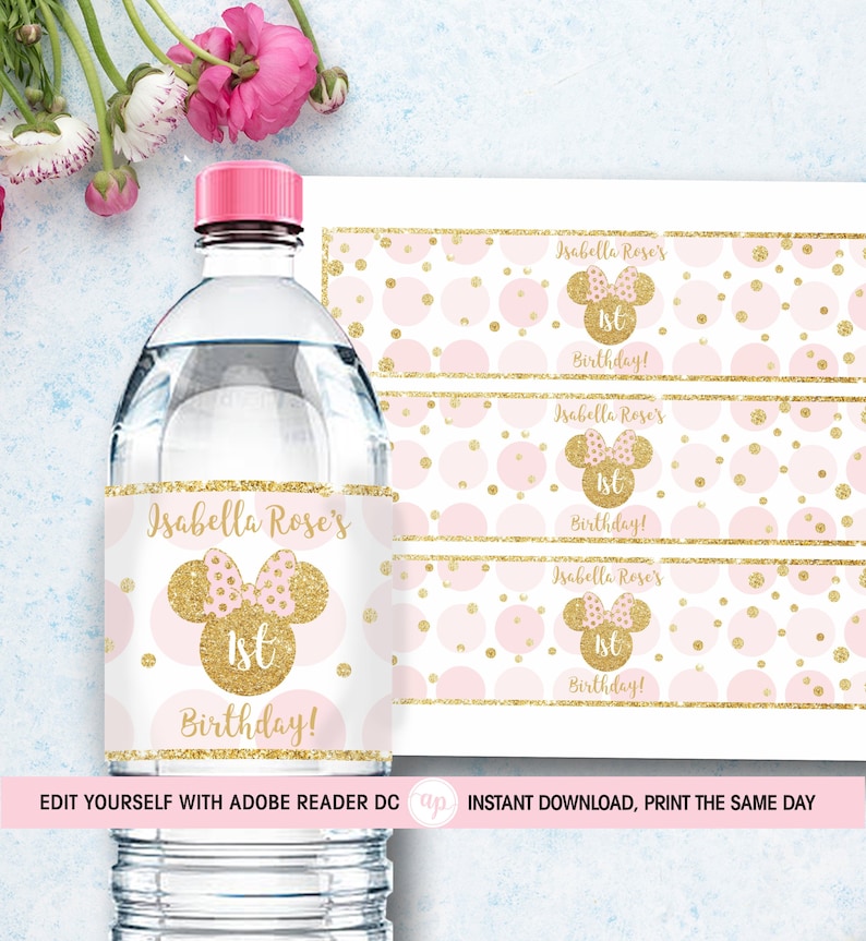 WATER BOTTLE Label Minnie Mouse Template Water Bottle Wrapper Etsy WATER BOTTLE Label Minnie Mouse Template Water Bottle Wrapper Etsy