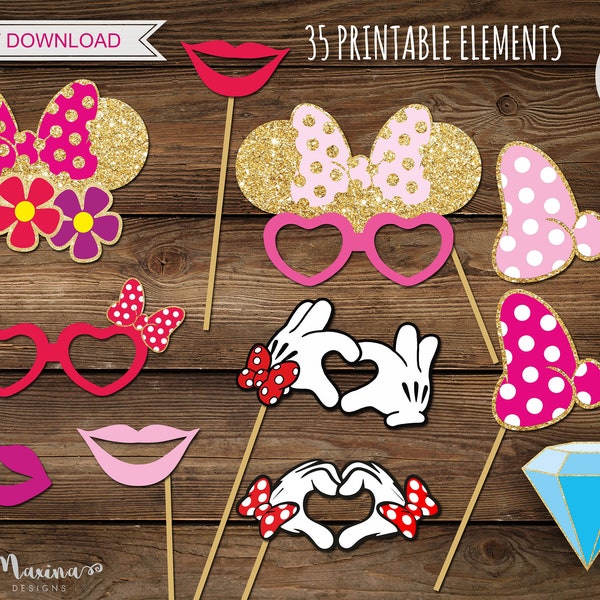MINNIE MOUSE PROPS, Minnie Mouse birthday party props, Minnie mouse photo booth props, Minnie Mouse decor