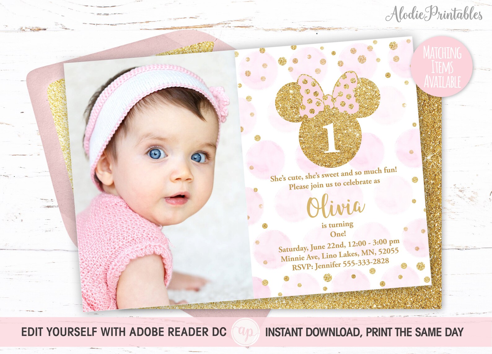 MINNIE MOUSE 1st Birthday Invitation Girl First Birthday Etsy