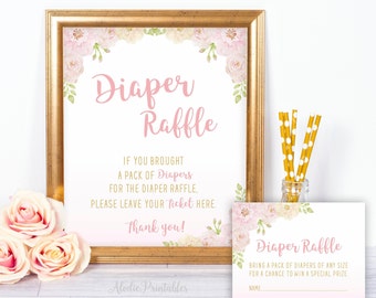 Diaper Raffle Ticket, Diaper Raffle Insert, Printable Baby Shower Games Pink, Boho Diaper Raffle Sign and Tickets, BAG02