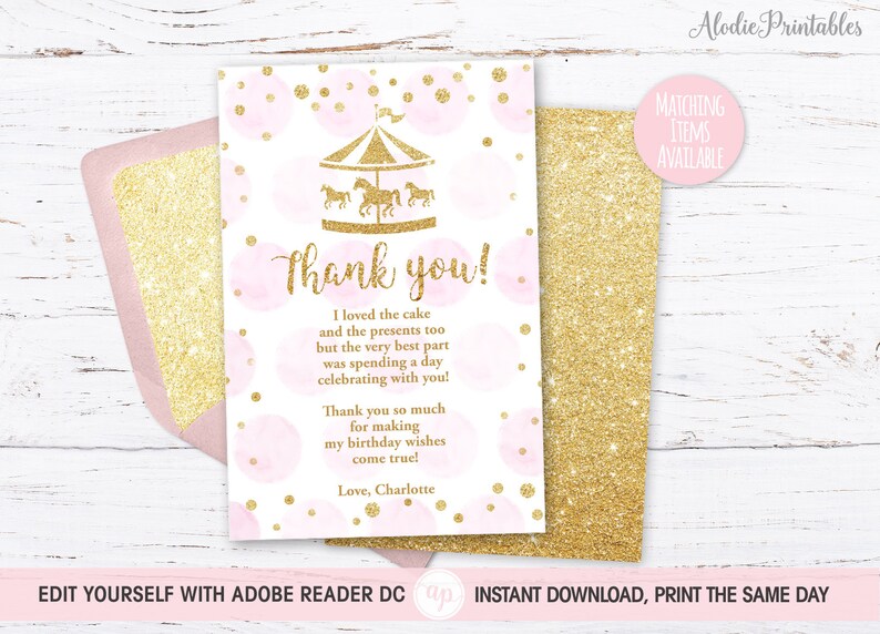 1st BIRTHDAY PARTY Girl Thank You Card First Birthday Thank Etsy