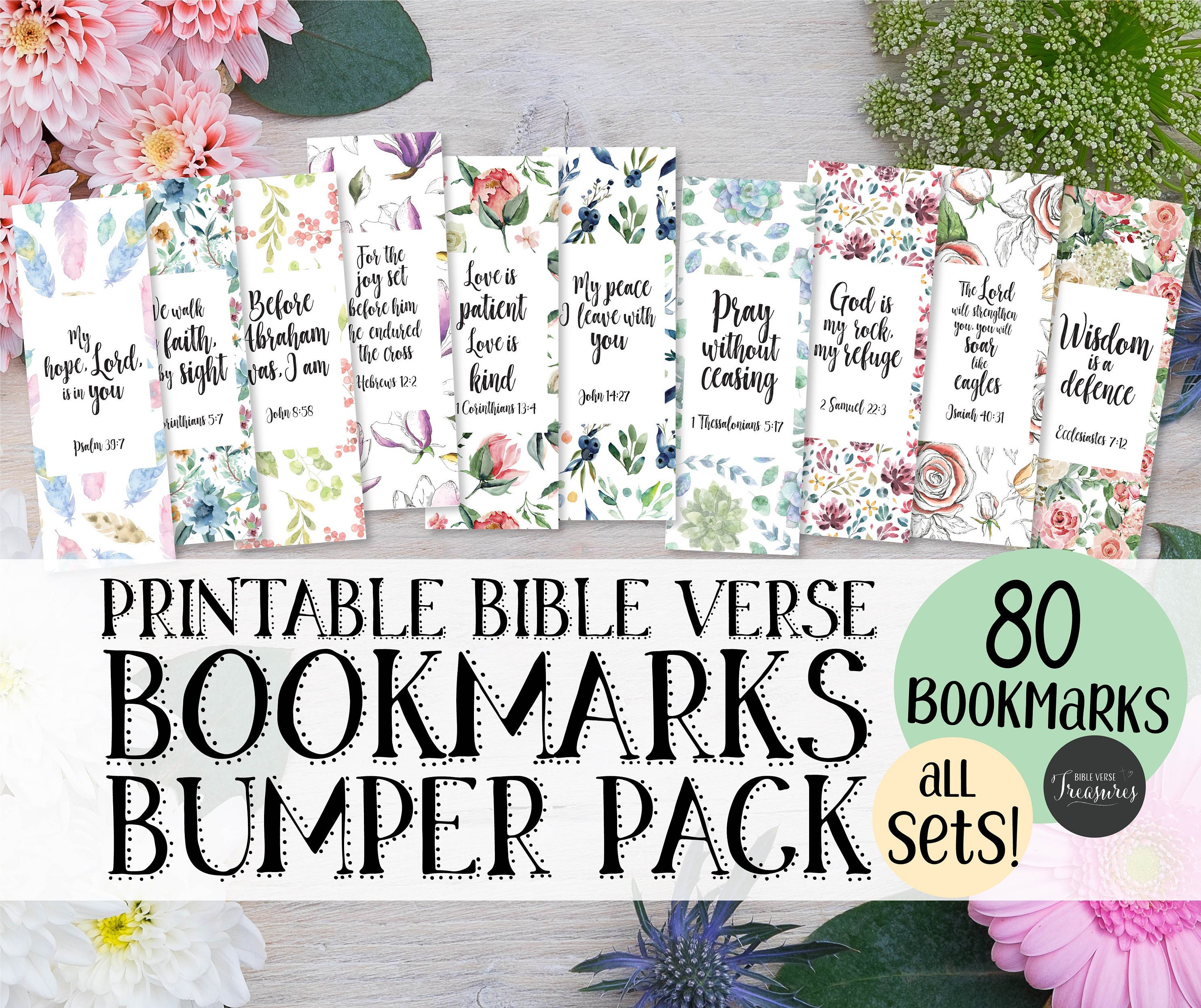 printable bookmarks set of 80 varied different bible verse etsy