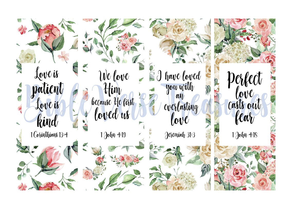Printable Bookmarks Set of 8 Love Bible Verse Texts Instant | Etsy