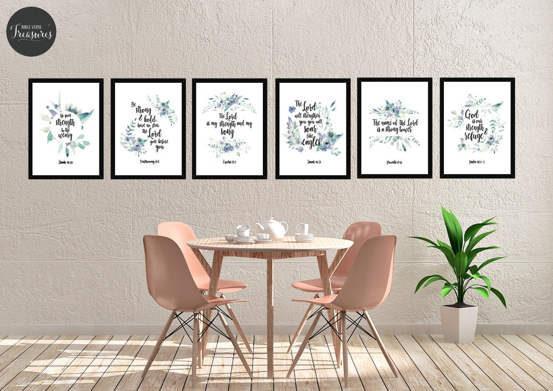 Set of 6 Printable Bible Verses About Strength Scripture | Etsy